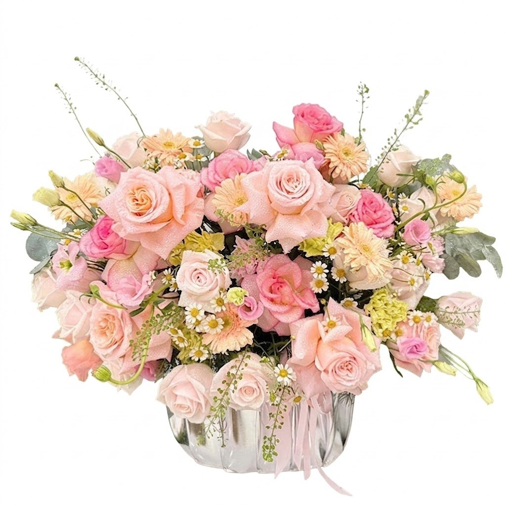 Chậu Hoa Hồng Pastel Mix C&uacute;c Họa Mi Thơ Mộng