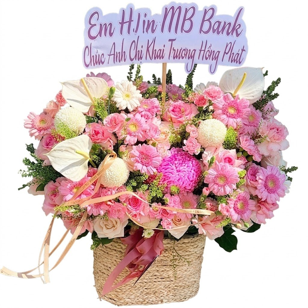 Giỏ Hoa Tươi Tone Hồng Xinh Xắn