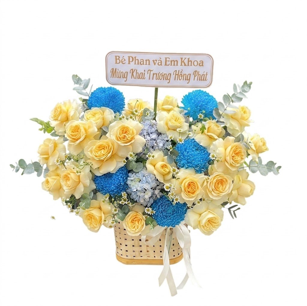 Giỏ Hoa Hồng V&agrave;ng Mix Mẫu Đơn Hy Vọng