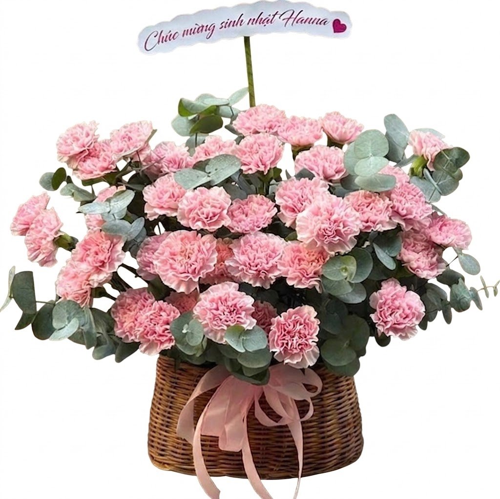 Giỏ Hoa Tươi Cẩm Chướng Hồng Hạnh Ph&uacute;c