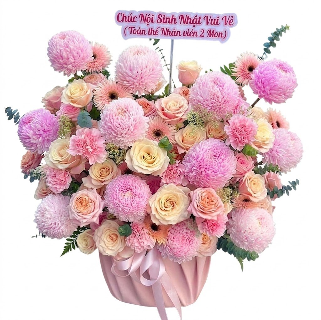 Giỏ Hoa Mẫu Đơn Mix Hoa Hồng Trắng Nồng N&agrave;n