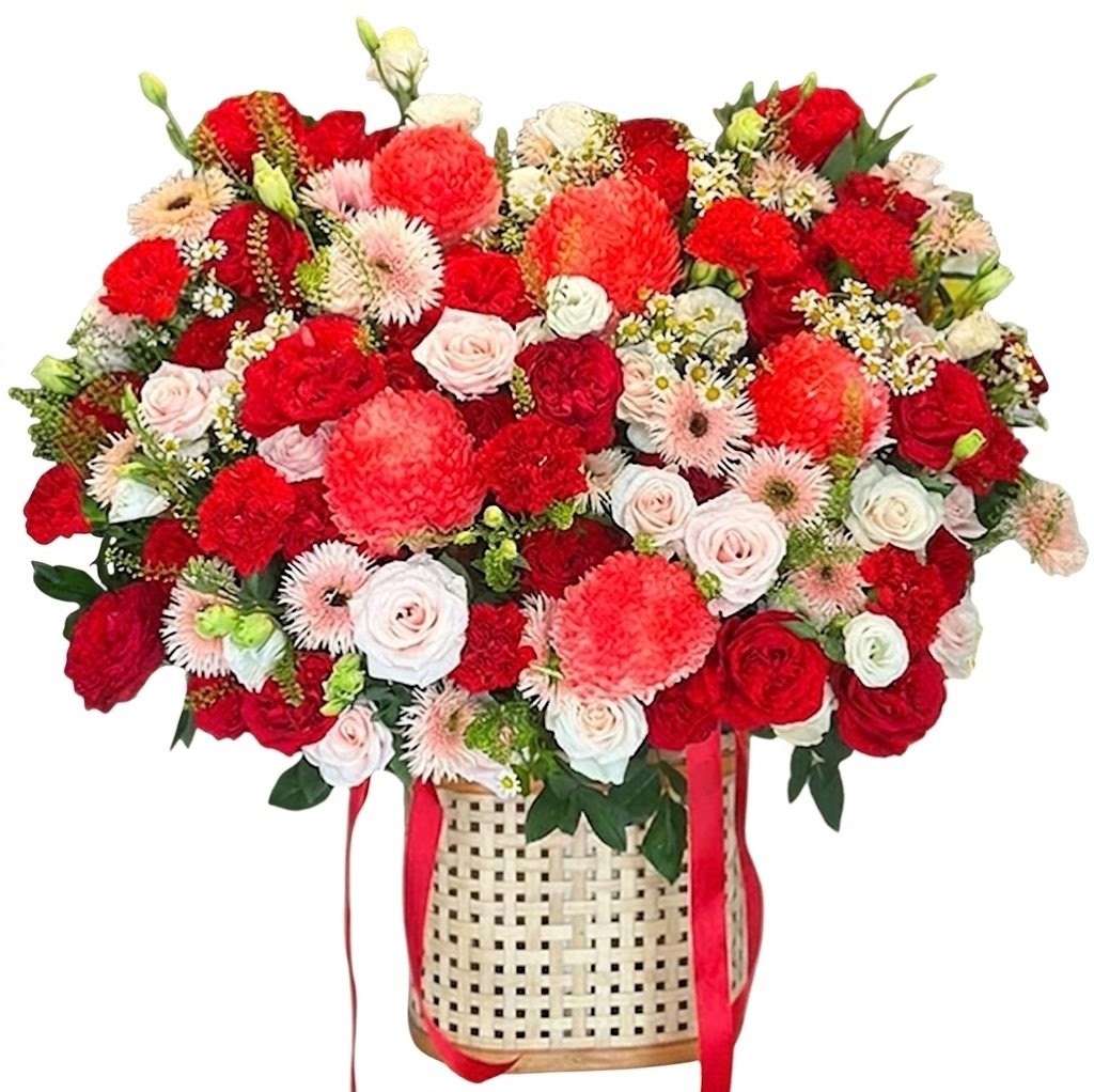 Giỏ Hoa C&uacute;c Mẫu Đơn Mix Hồng Đỏ Xao Xuyến