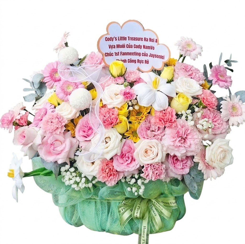 Giỏ Hoa Tone Hồng Ch&uacute;c Mừng Lời Y&ecirc;u Thương