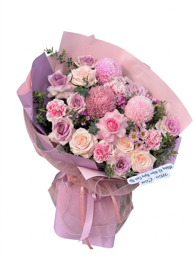 B&oacute; Hoa Tươi C&uacute;c Mẫu Đơn Mix Hoa Hồng Pastel Tặng Ph&aacute;i Nữ