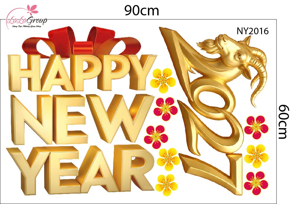 Decal Trang Tr&iacute; Tết 2027 Happy New Year Đinh M&ugrave;i Hoa Xu&acirc;n May Mắn