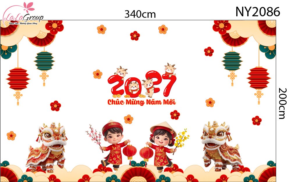 Combo Decal Trang Tr&iacute; Tết Hai B&eacute; Vui Xu&acirc;n V&agrave; L&acirc;n Ch&uacute;c Ph&uacute;c 2027
