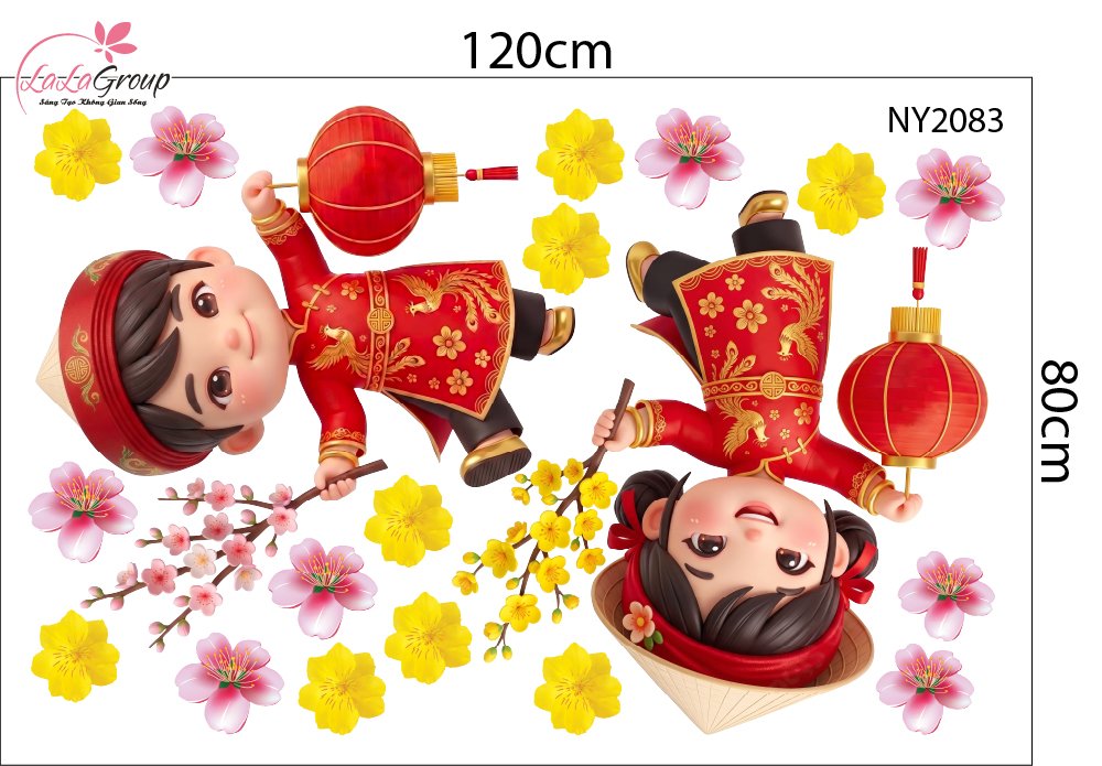 Combo Decal Trang Tr&iacute; Tết Hai B&eacute; Vui Xu&acirc;n V&agrave; L&acirc;n Ch&uacute;c Ph&uacute;c 2027