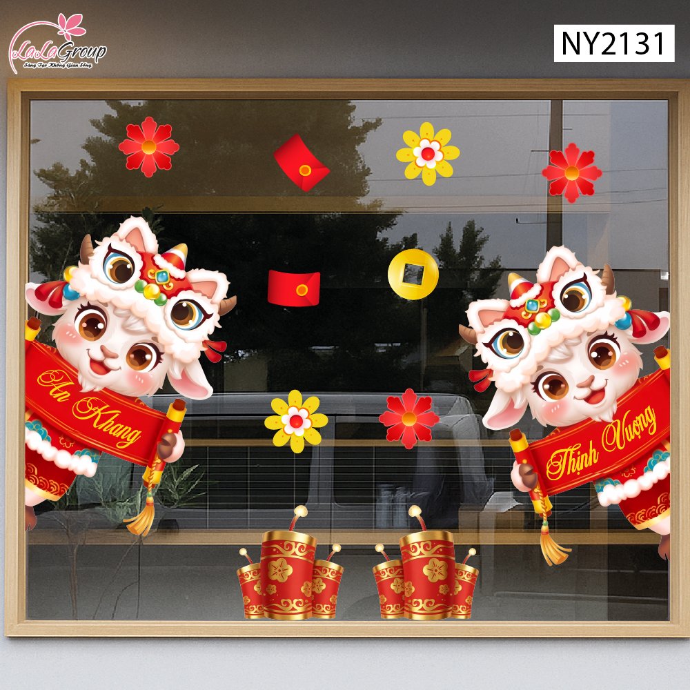 Decal Trang Tr&iacute; Tết Cặp D&ecirc; Khai Xu&acirc;n Ph&uacute; Qu&yacute;