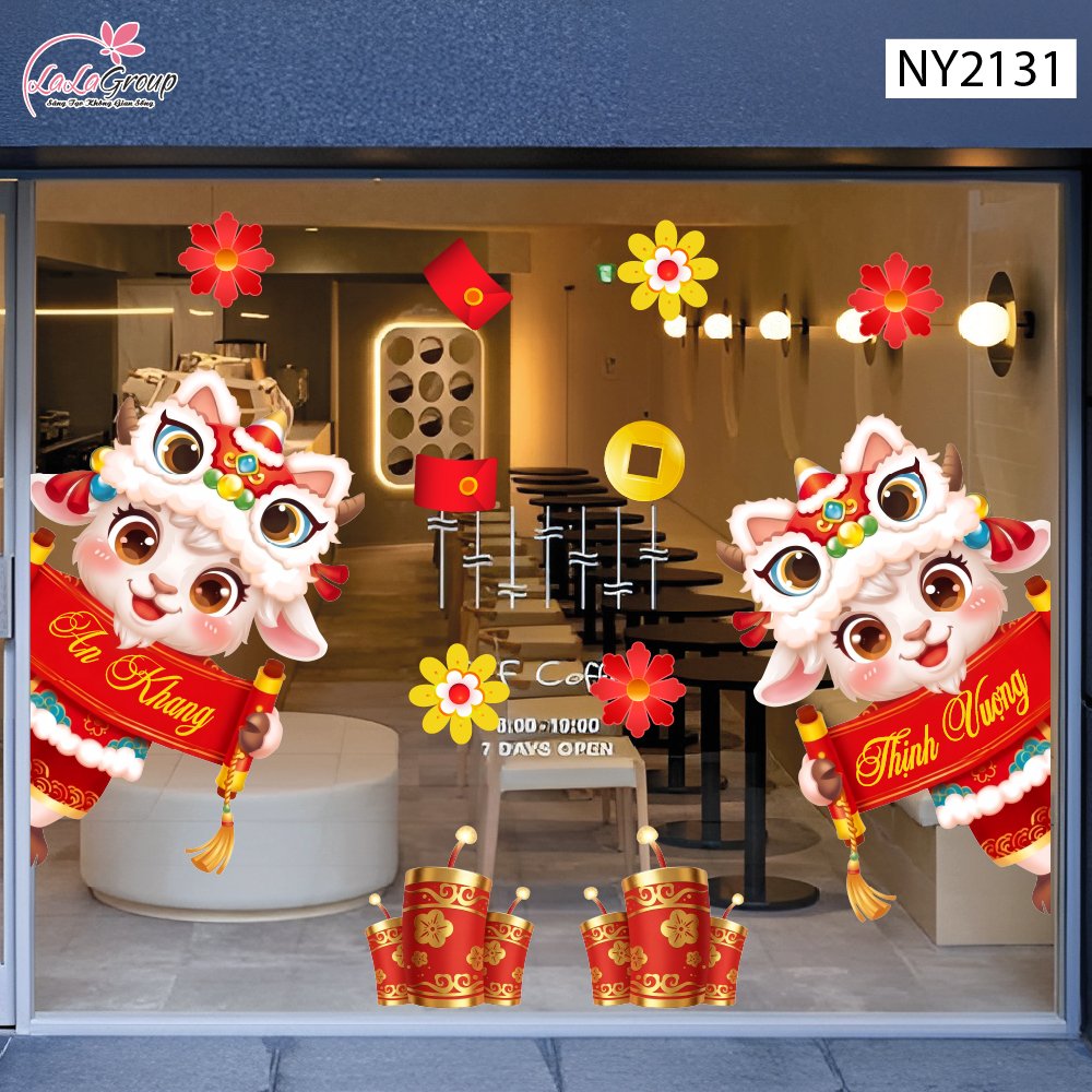 Decal Trang Tr&iacute; Tết Cặp D&ecirc; Khai Xu&acirc;n Ph&uacute; Qu&yacute;
