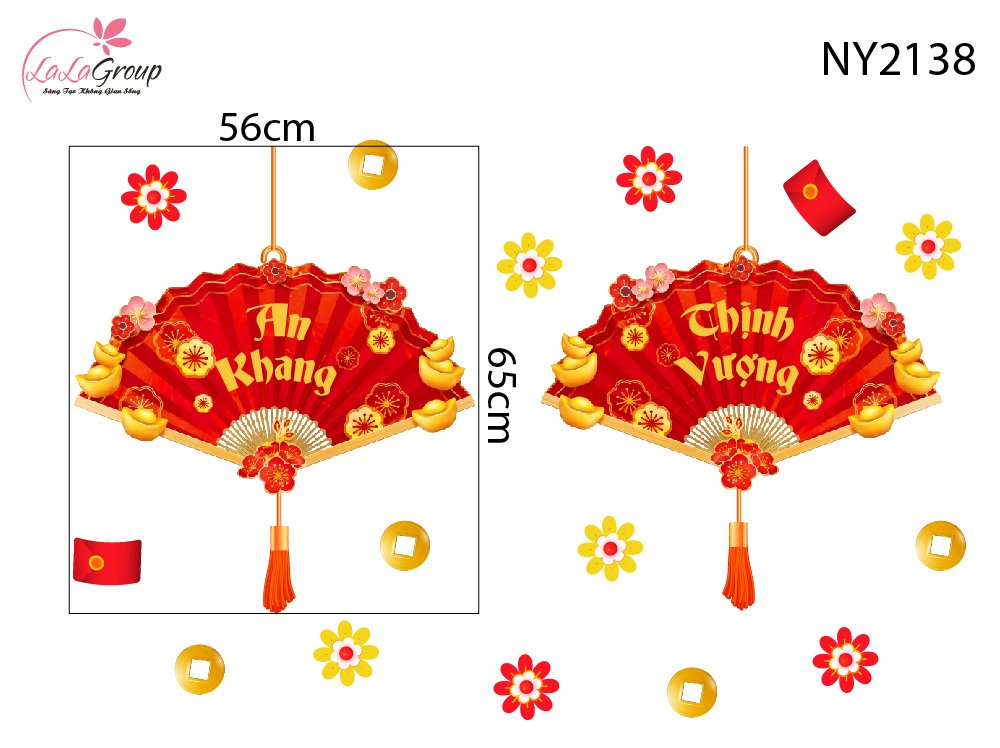 Decal Trang Tr&iacute; Tết Cặp Liễn Quạt An Khang Thịnh Vượng