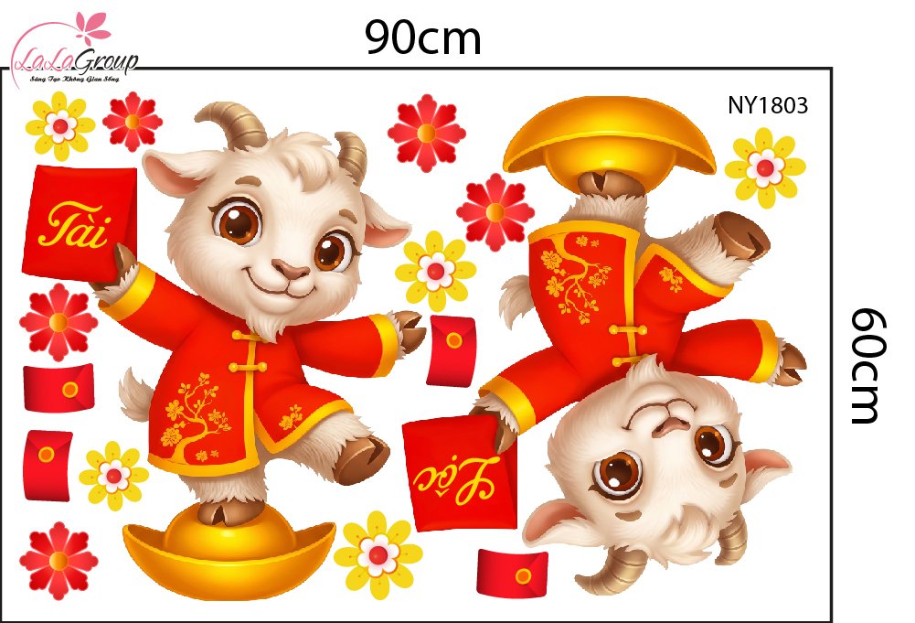 Decal Trang Tr&iacute; Tết Cặp D&ecirc; Khai Xu&acirc;n T&agrave;i Lộc