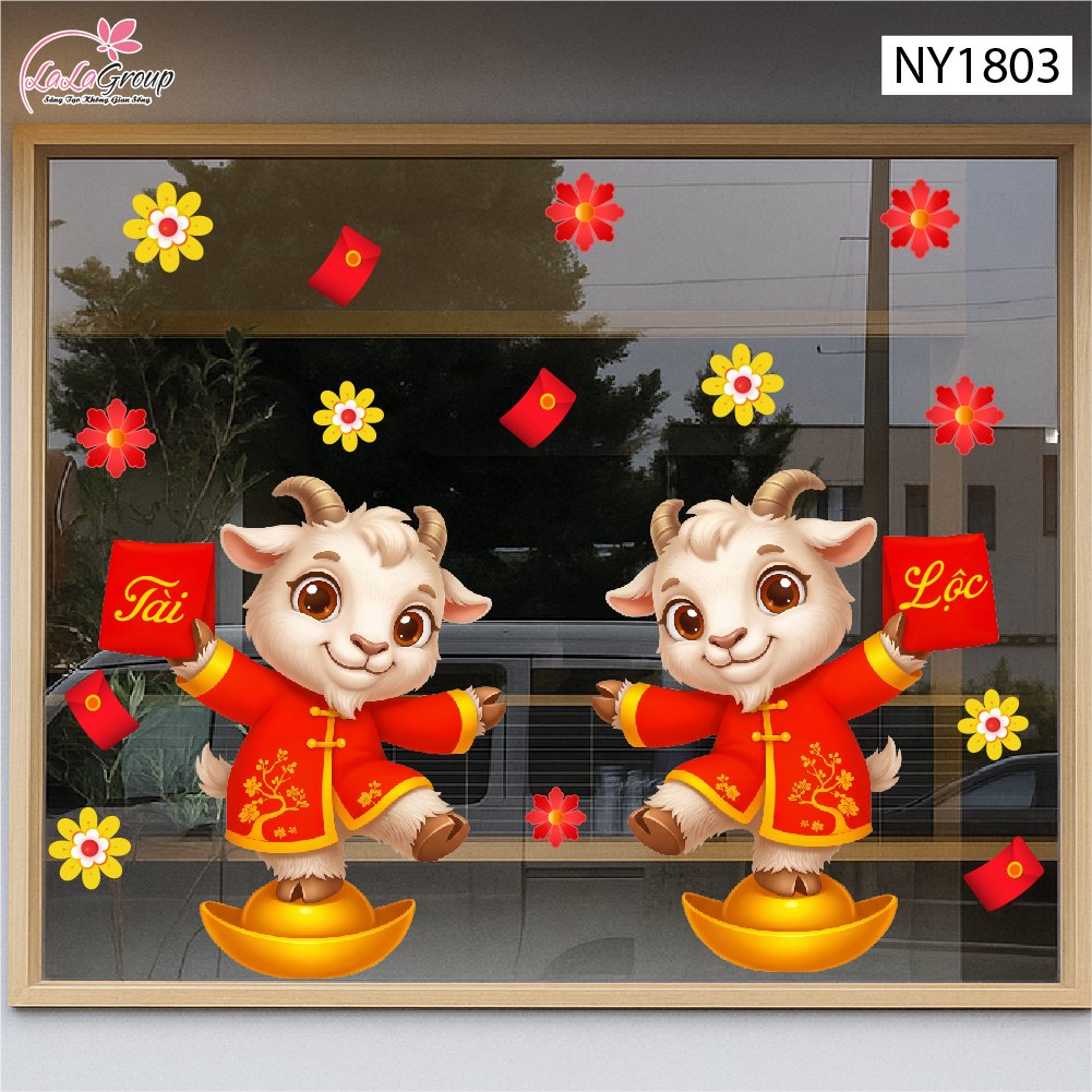 Decal Trang Tr&iacute; Tết Cặp D&ecirc; Khai Xu&acirc;n T&agrave;i Lộc