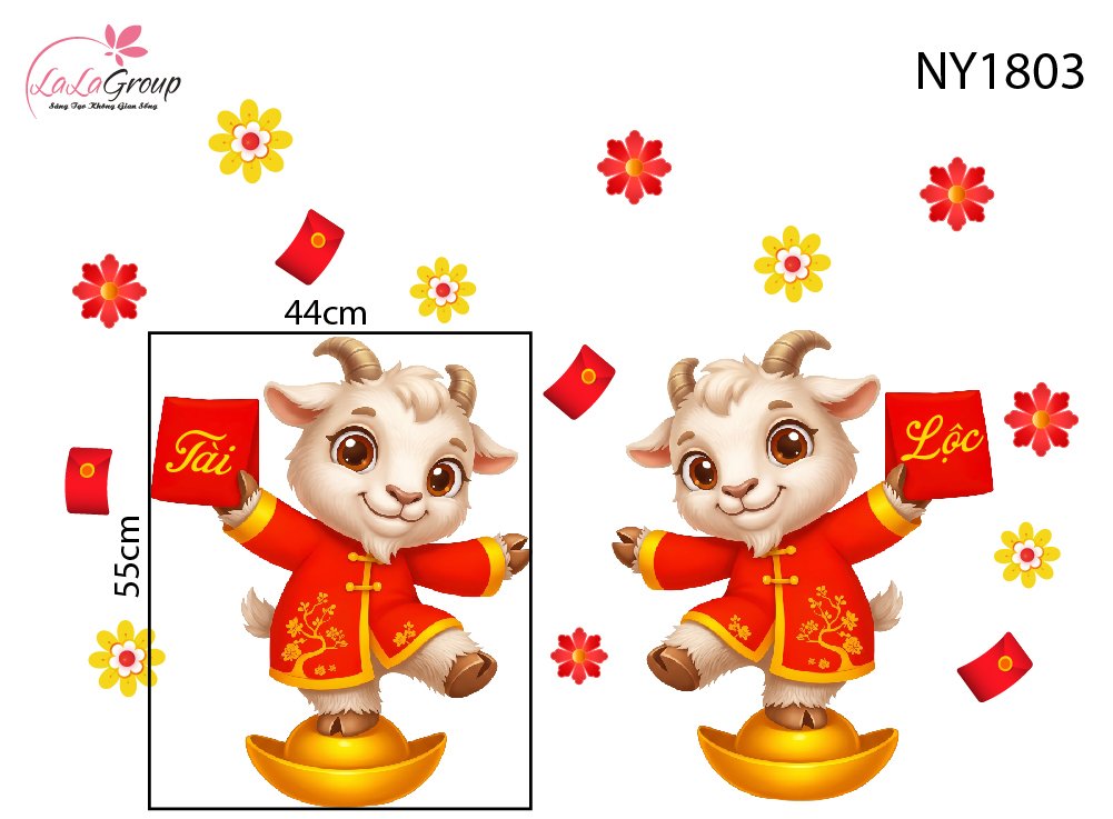 Decal Trang Tr&iacute; Tết Cặp D&ecirc; Khai Xu&acirc;n T&agrave;i Lộc