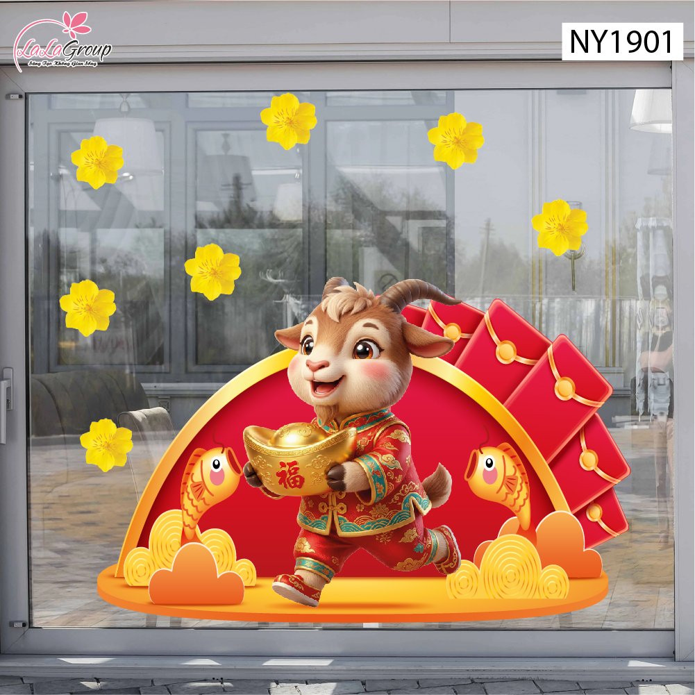 Decal Trang Tr&iacute; Tết Đinh M&ugrave;i Hạnh Ph&uacute;c T&agrave;i Lộc