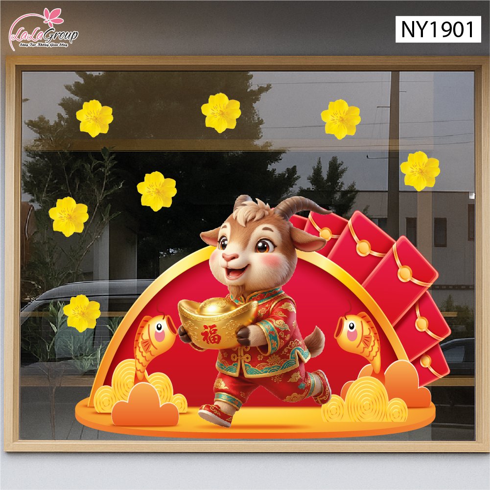 Decal Trang Tr&iacute; Tết Đinh M&ugrave;i Hạnh Ph&uacute;c T&agrave;i Lộc