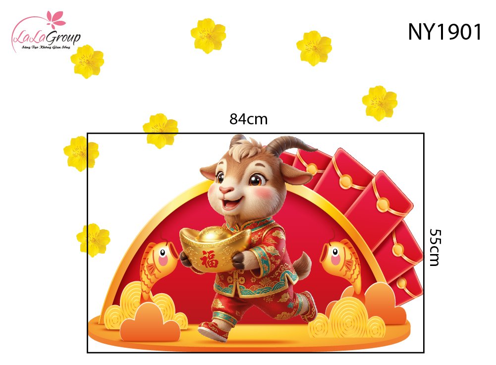 Decal Trang Tr&iacute; Tết Đinh M&ugrave;i Hạnh Ph&uacute;c T&agrave;i Lộc