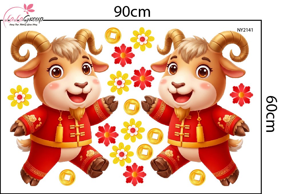 Decal Trang Tr&iacute; Tết Song Dương Du Xu&acirc;n C&aacute;t Tường