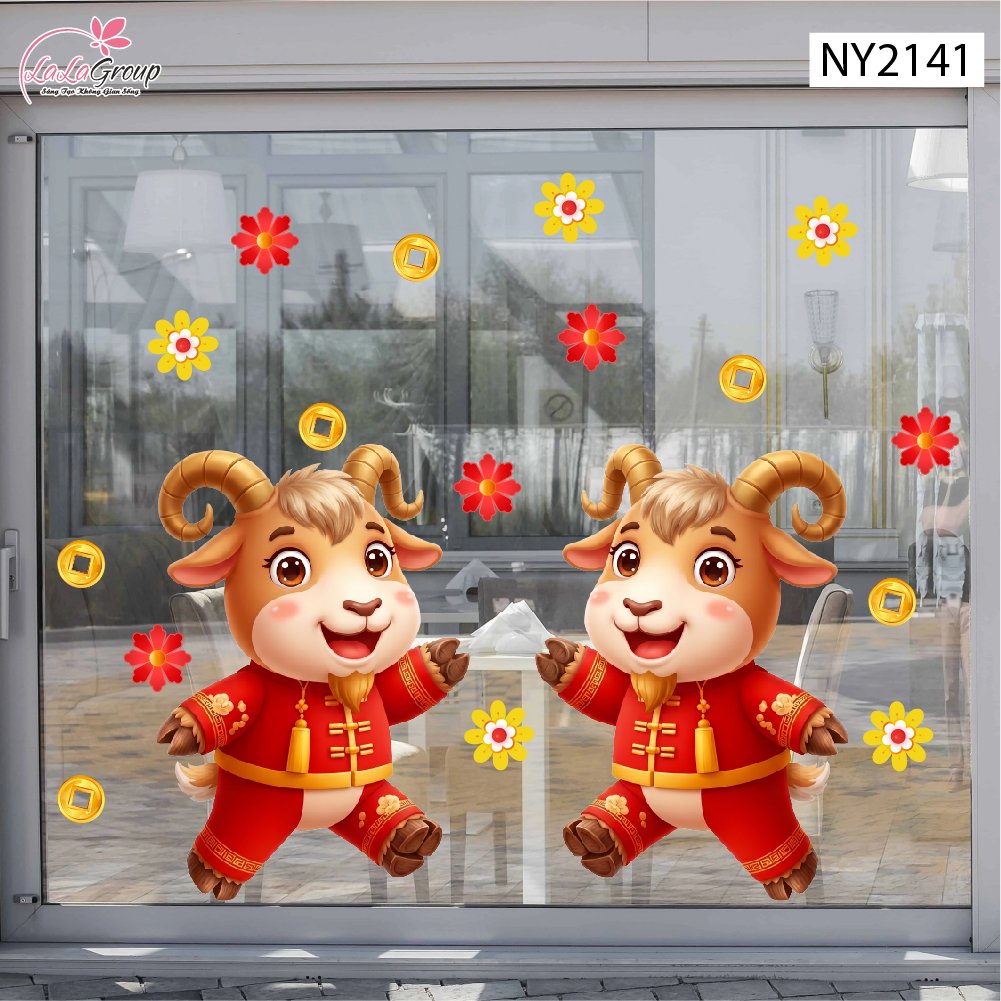 Decal Trang Tr&iacute; Tết Song Dương Du Xu&acirc;n C&aacute;t Tường