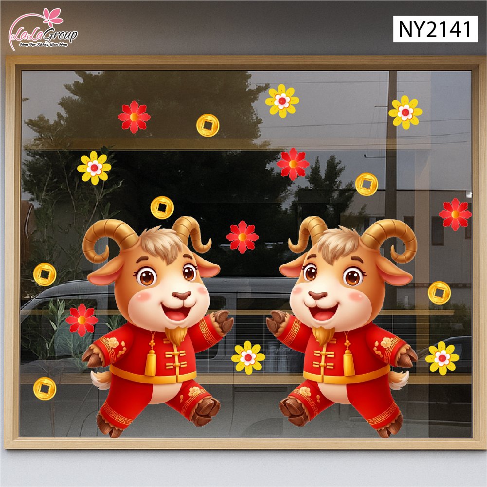 Decal Trang Tr&iacute; Tết Song Dương Du Xu&acirc;n C&aacute;t Tường