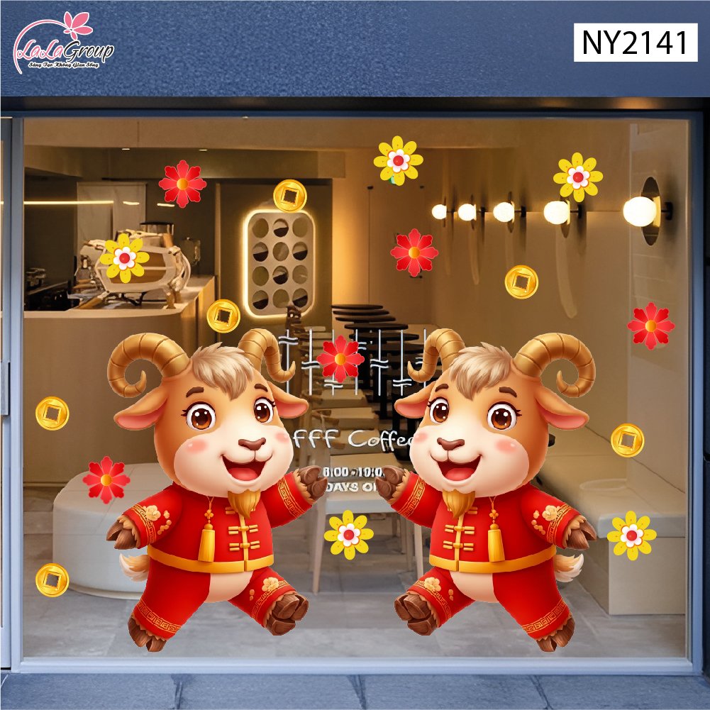 Decal Trang Tr&iacute; Tết Song Dương Du Xu&acirc;n C&aacute;t Tường