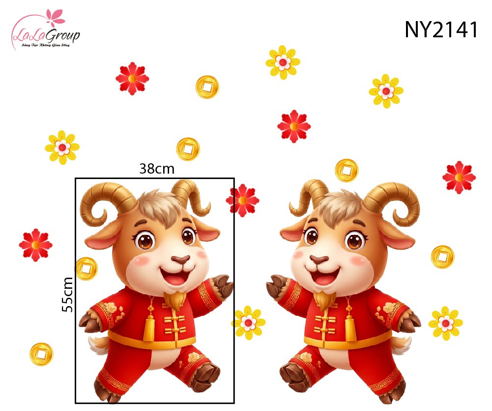 Decal Trang Tr&iacute; Tết Song Dương Du Xu&acirc;n C&aacute;t Tường
