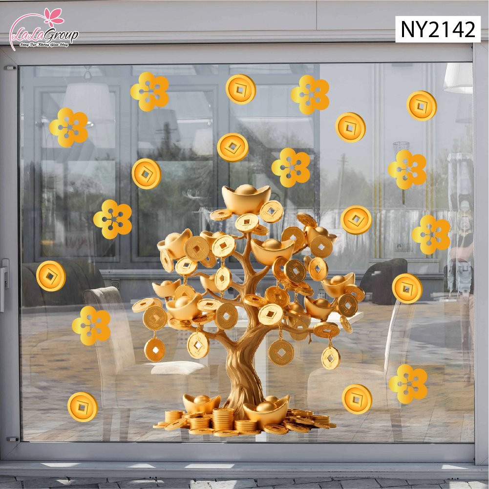 Decal Trang Tr&iacute; Tết C&acirc;y Tiền V&agrave;ng May Mắn Đ&oacute;n Xu&acirc;n