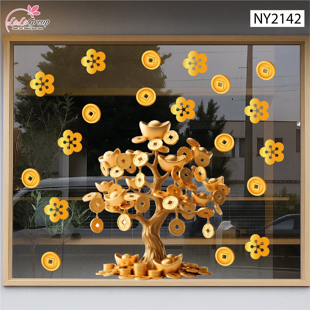 Decal Trang Tr&iacute; Tết C&acirc;y Tiền V&agrave;ng May Mắn Đ&oacute;n Xu&acirc;n