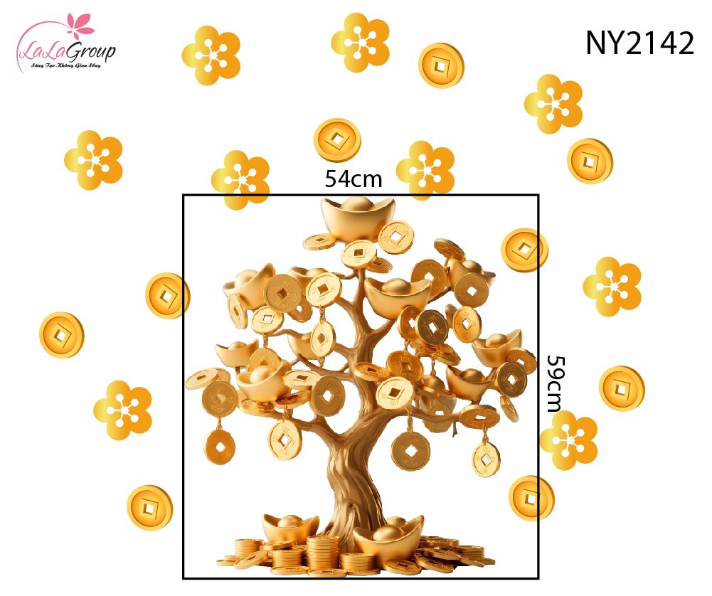 Decal Trang Tr&iacute; Tết C&acirc;y Tiền V&agrave;ng May Mắn Đ&oacute;n Xu&acirc;n