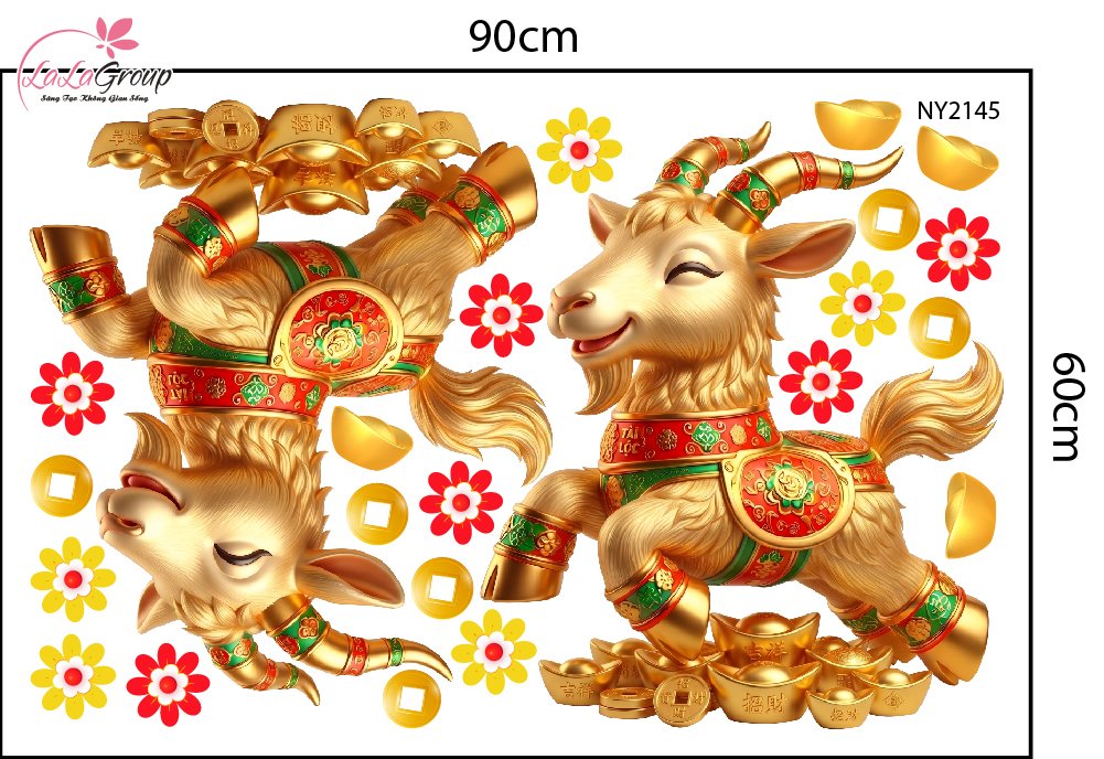 Decal Trang Tr&iacute; Tết Cặp D&ecirc; V&agrave;ng Ho&agrave;ng Kim Ph&uacute; Qu&yacute;