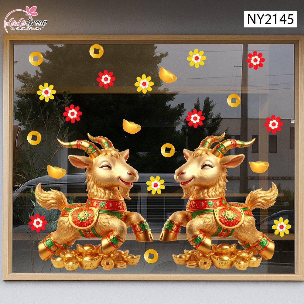 Decal Trang Tr&iacute; Tết Cặp D&ecirc; V&agrave;ng Ho&agrave;ng Kim Ph&uacute; Qu&yacute;