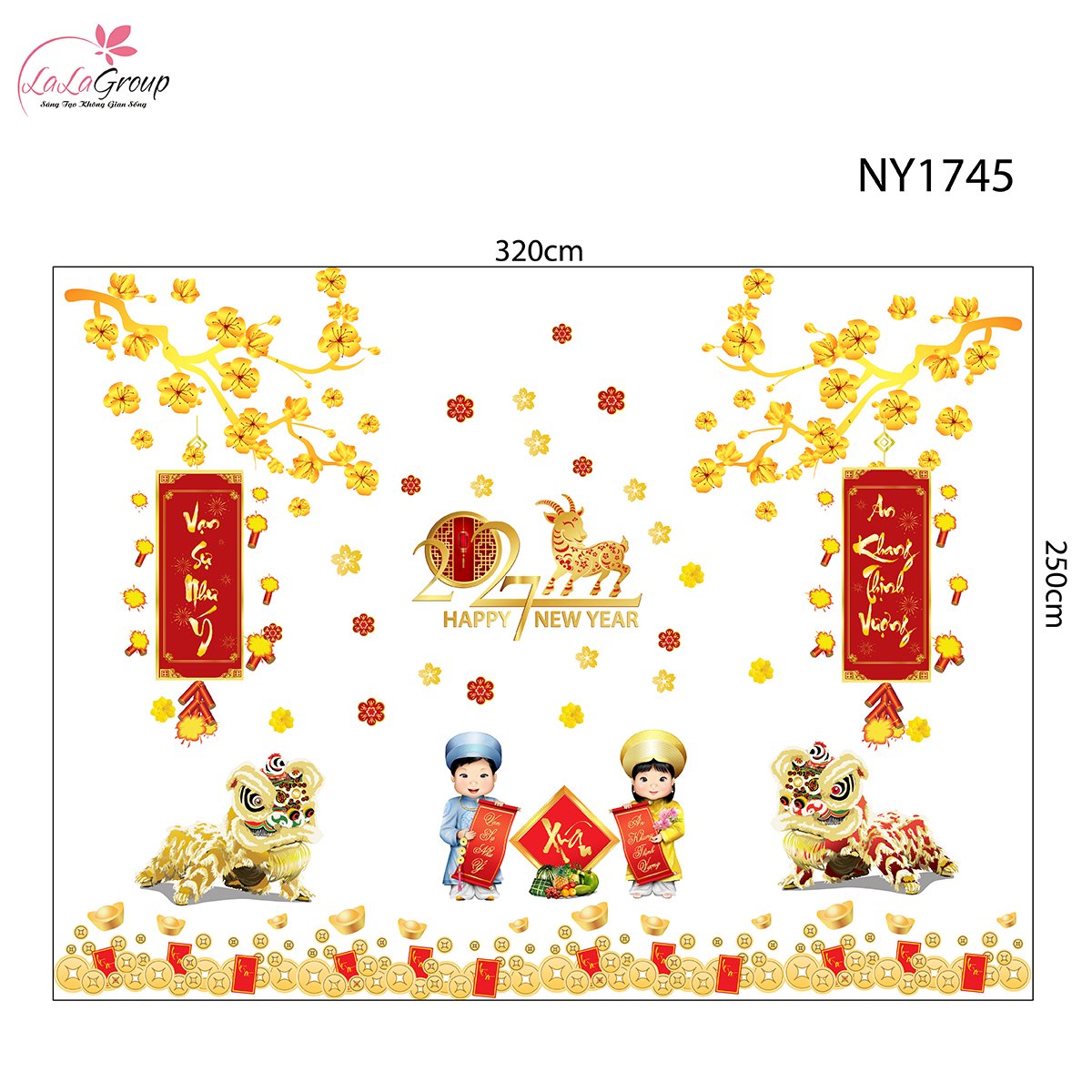 Combo Decal Trang Tr&iacute; Tết Xu&acirc;n Đinh M&ugrave;i 2027 Vạn Sự Như &Yacute;