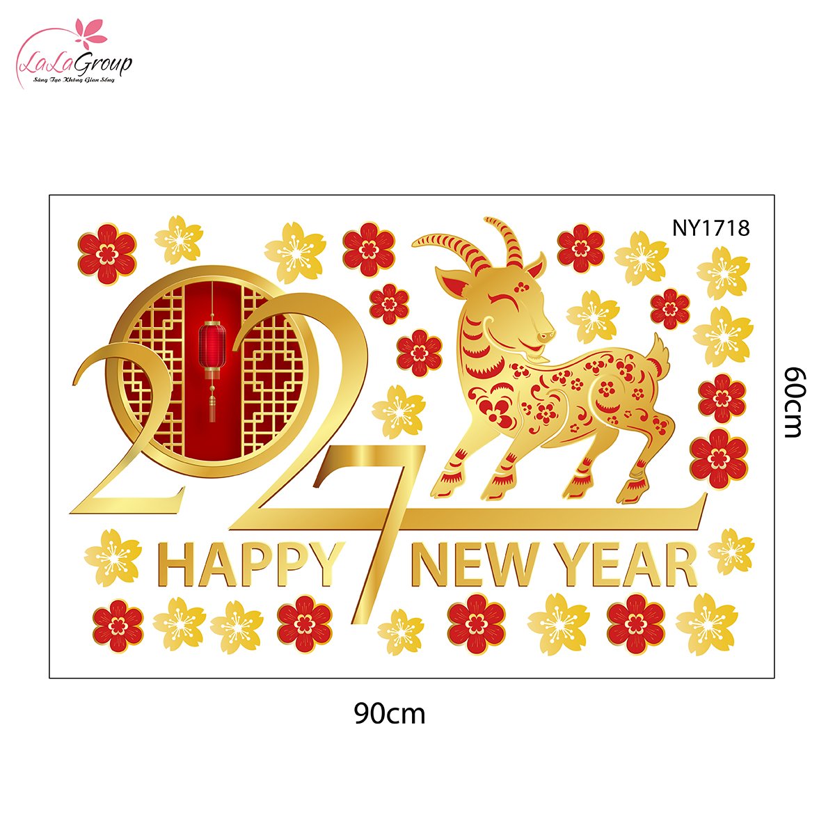 Combo Decal Trang Tr&iacute; Tết Xu&acirc;n Đinh M&ugrave;i 2027 Vạn Sự Như &Yacute;