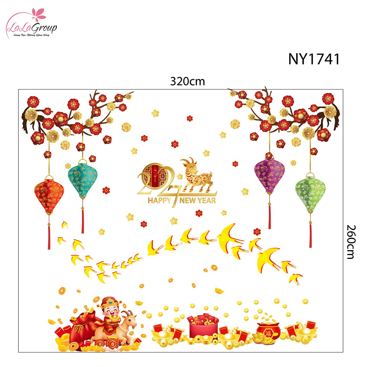 Combo Decal Trang Tr&iacute; Tết &Eacute;n V&agrave;ng Đ&oacute;n Xu&acirc;n Đinh M&ugrave;i 2027