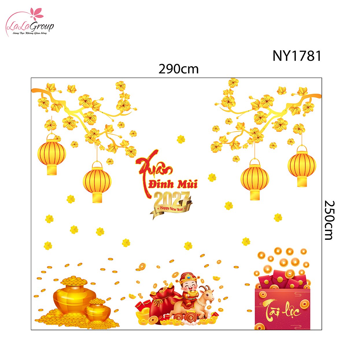 Combo Decal Trang Tr&iacute; Tết Mừng Xu&acirc;n Đinh M&ugrave;i T&agrave;i Lộc May Mắn 2027