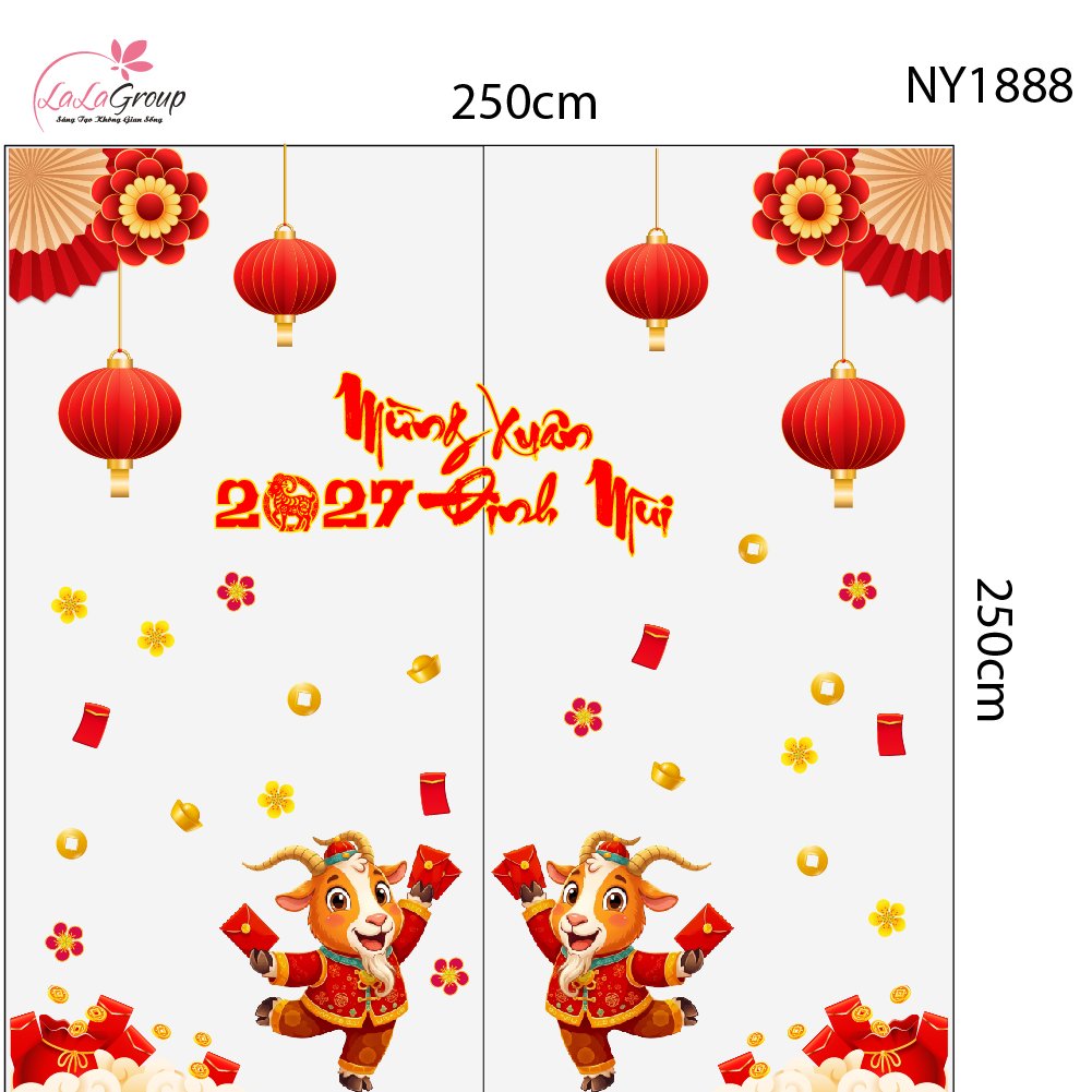 Combo Decal Trang Tr&iacute; Tết Mừng Xu&acirc;n Đinh M&ugrave;i 2027 T&agrave;i Lộc Dồi D&agrave;o