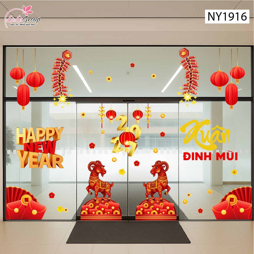 Combo Decal Trang Tr&iacute; Tết Happy New Year Xu&acirc;n Đinh M&ugrave;i 2027