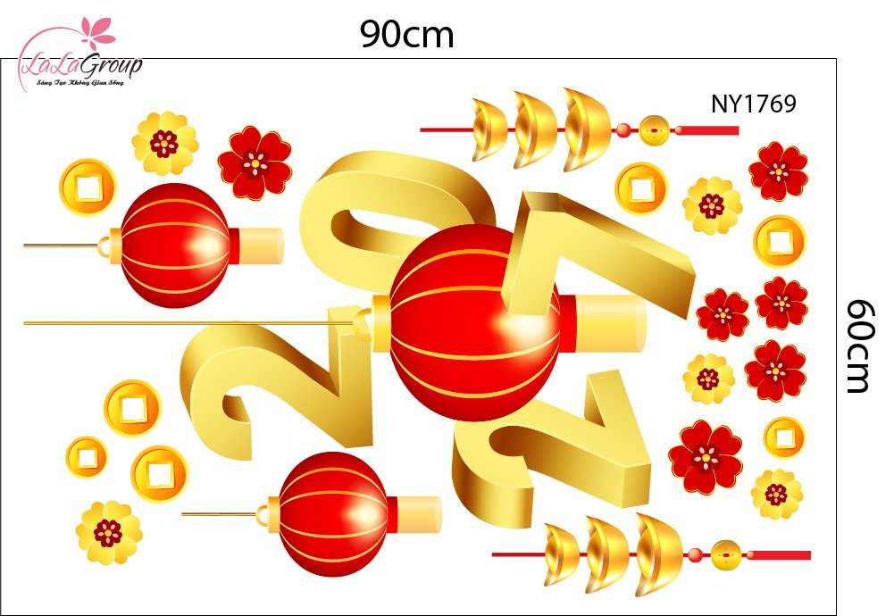 Combo Decal Trang Tr&iacute; Tết Happy New Year Xu&acirc;n Đinh M&ugrave;i 2027