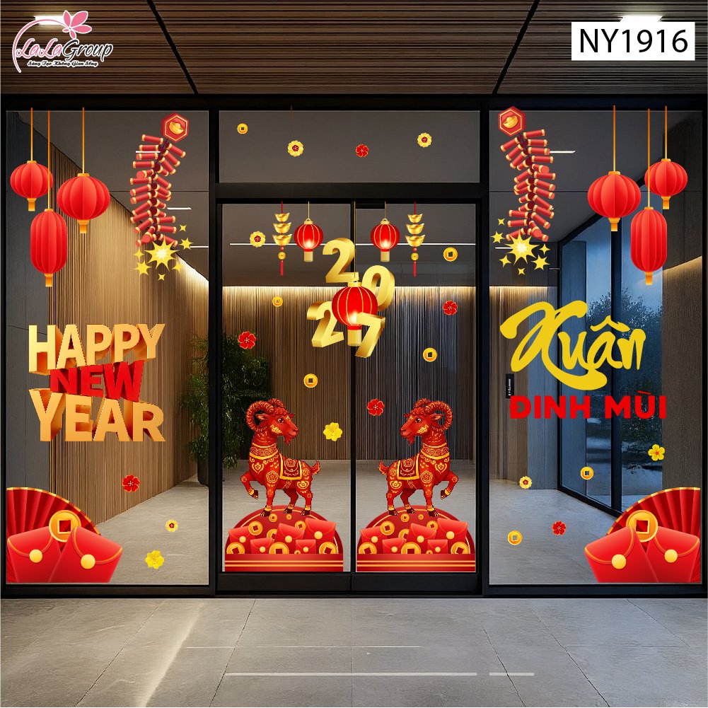Combo Decal Trang Tr&iacute; Tết Happy New Year Xu&acirc;n Đinh M&ugrave;i 2027