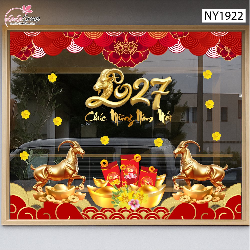 Combo Decal Trang Tr&iacute; Tết Ch&uacute;c Mừng Năm Song M&ugrave;i Ph&uacute; Qu&yacute; 2027