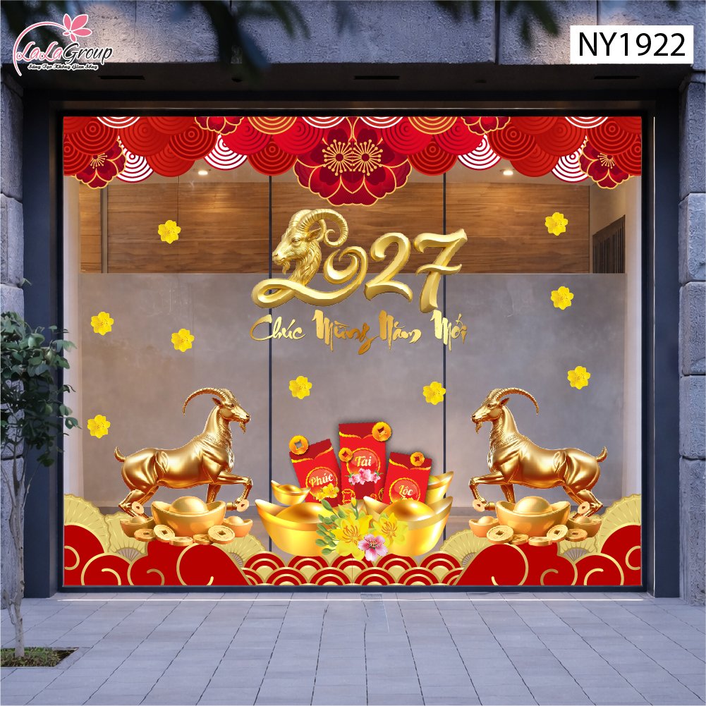 Combo Decal Trang Tr&iacute; Tết Ch&uacute;c Mừng Năm Song M&ugrave;i Ph&uacute; Qu&yacute; 2027