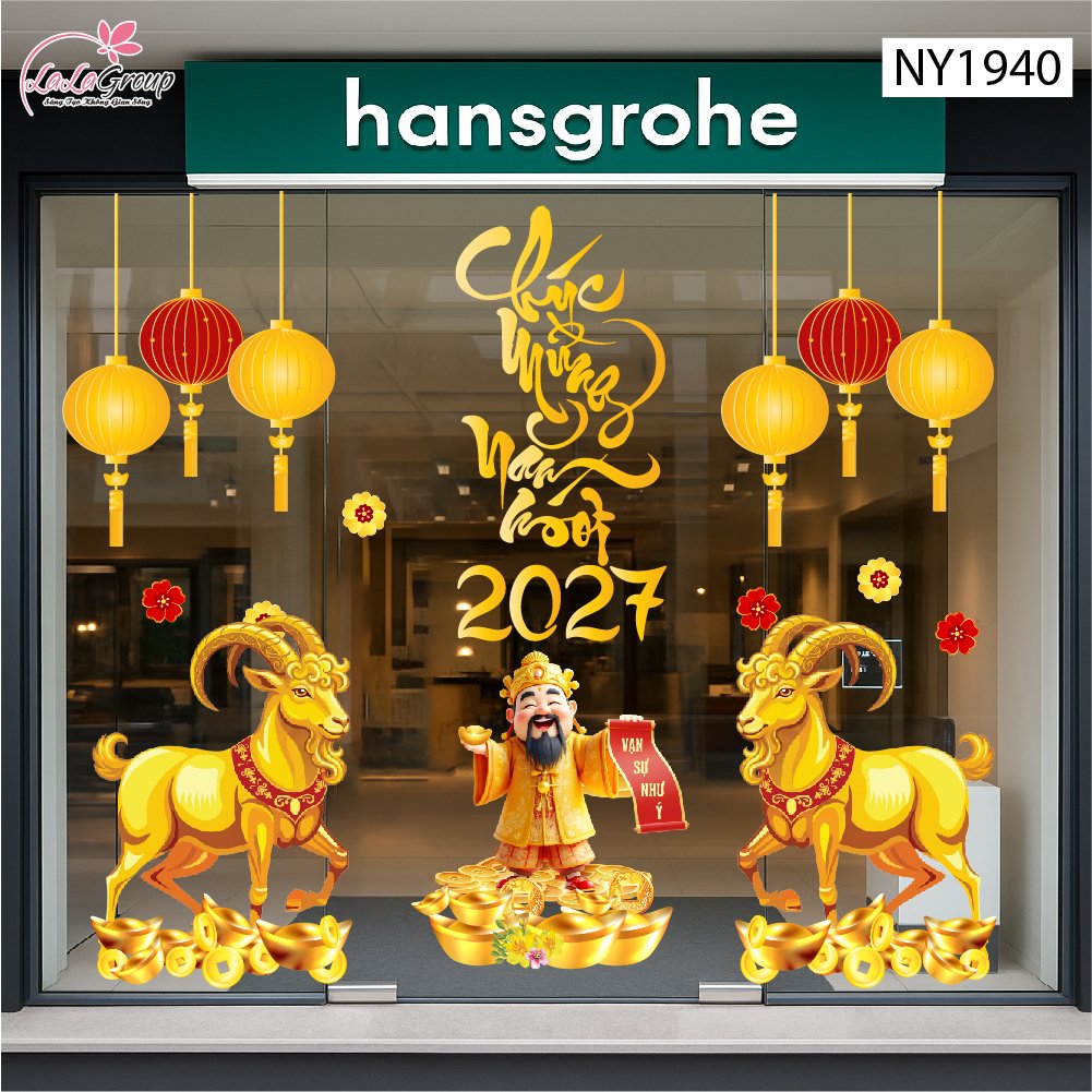Combo Decal Trang Tr&iacute; Tết Thần T&agrave;i Đ&oacute;n Xu&acirc;n Vạn Sự Như &Yacute;