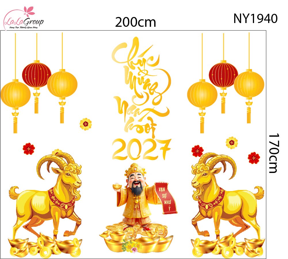 Combo Decal Trang Tr&iacute; Tết Thần T&agrave;i Đ&oacute;n Xu&acirc;n Vạn Sự Như &Yacute;
