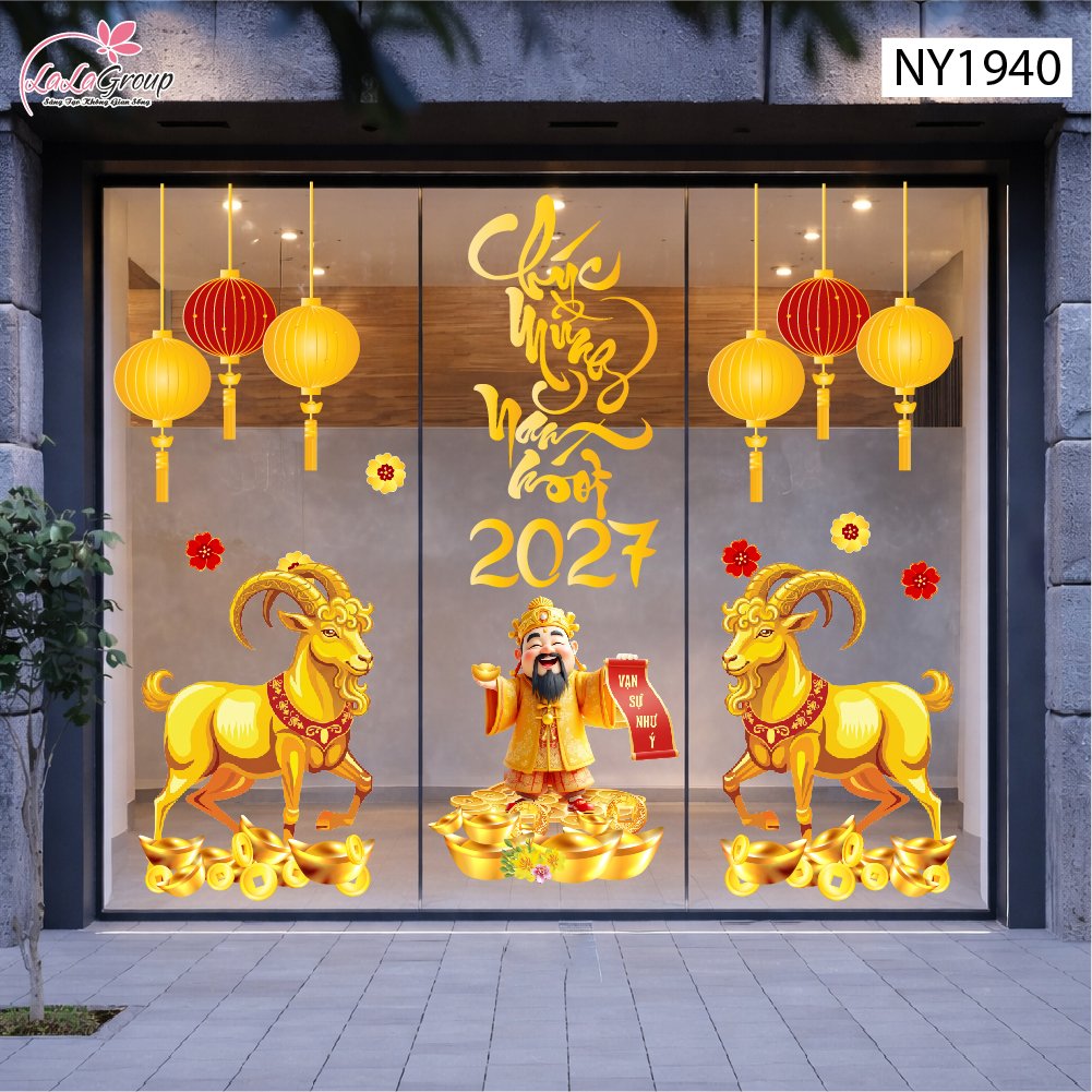 Combo Decal Trang Tr&iacute; Tết Thần T&agrave;i Đ&oacute;n Xu&acirc;n Vạn Sự Như &Yacute;