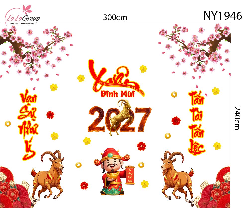 Combo Decal Trang Tr&iacute; Tết Xu&acirc;n Đinh M&ugrave;i Vạn Sự Như &Yacute; Tấn T&agrave;i Tấn Lộc