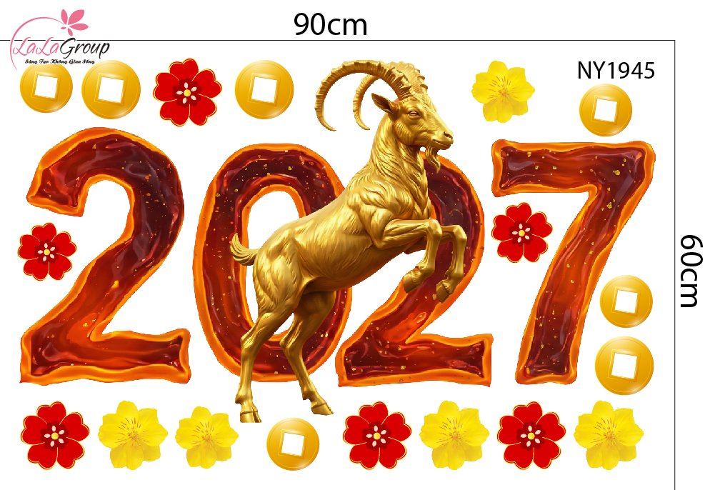 Combo Decal Trang Tr&iacute; Tết Xu&acirc;n Đinh M&ugrave;i Vạn Sự Như &Yacute; Tấn T&agrave;i Tấn Lộc