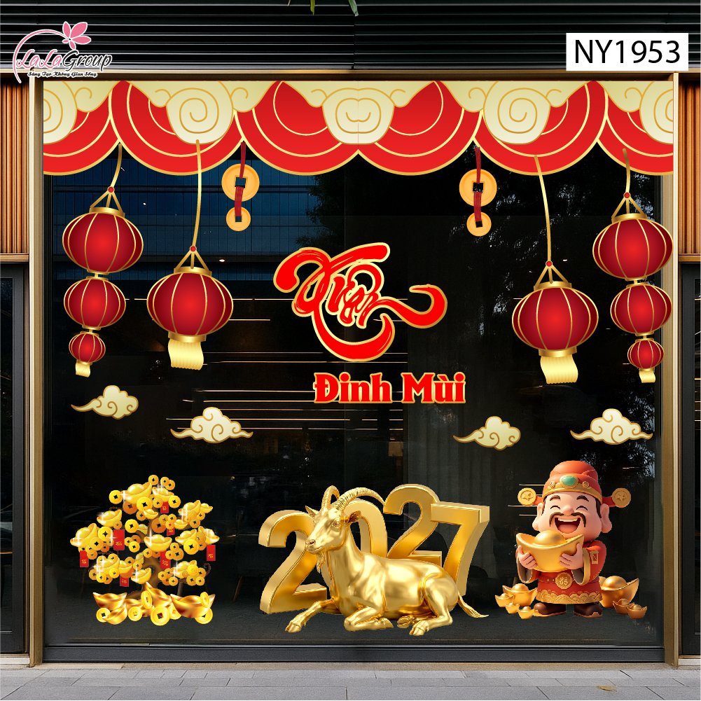 Combo Decal Trang Trí Tết Xuân Đinh Mùi Thần Tài Phát Lộc