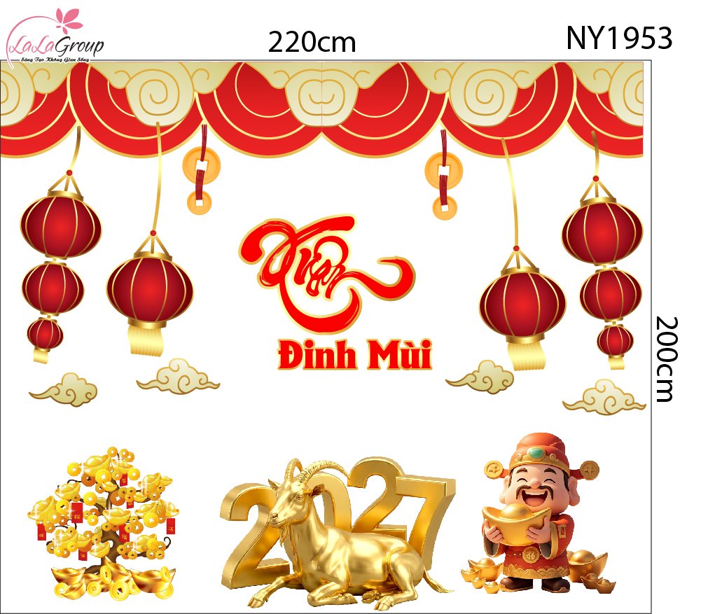 Combo Decal Trang Trí Tết Xuân Đinh Mùi Thần Tài Phát Lộc