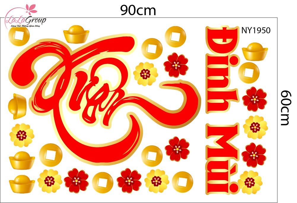 Combo Decal Trang Trí Tết Xuân Đinh Mùi Thần Tài Phát Lộc