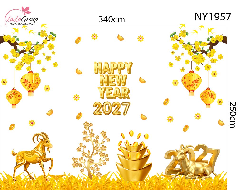 Combo Decal Trang Tr&iacute; Tết Happy New Year 2027