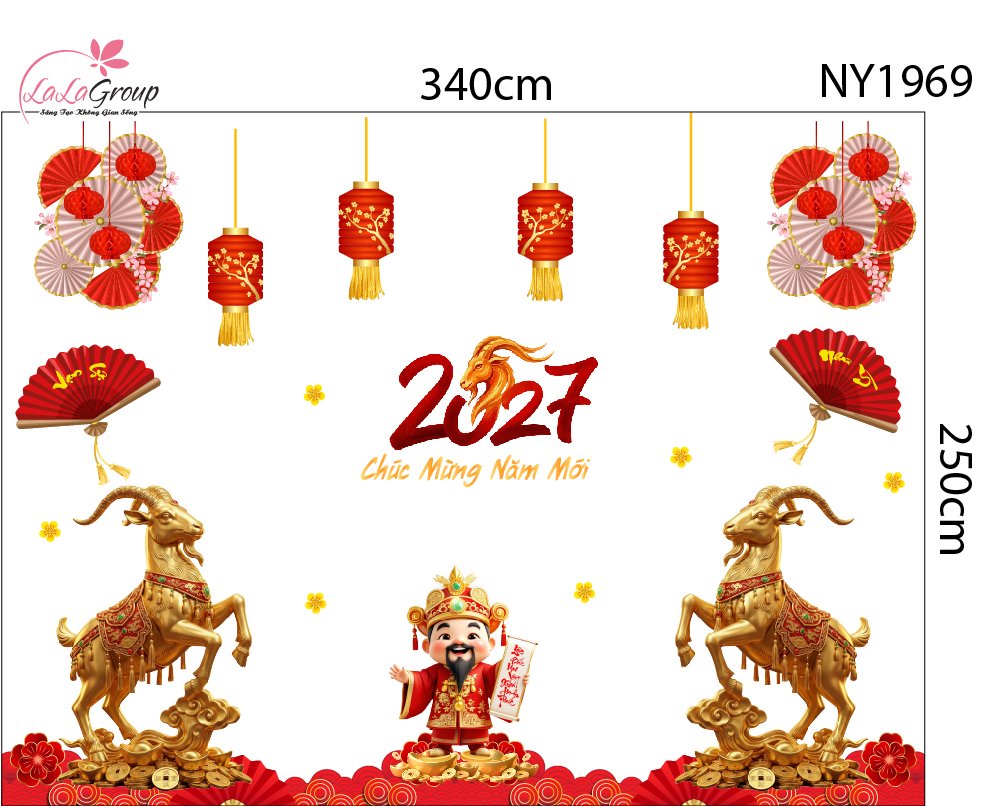Combo Decal Trang Tr&iacute; Tết Thần T&agrave;i Ch&uacute;c Mừng Năm Mới Hạnh Ph&uacute;c